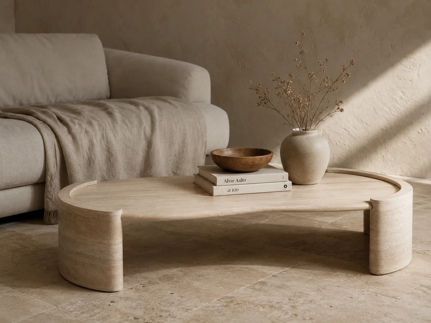 Luna 120cm · Travertine Coffee Table