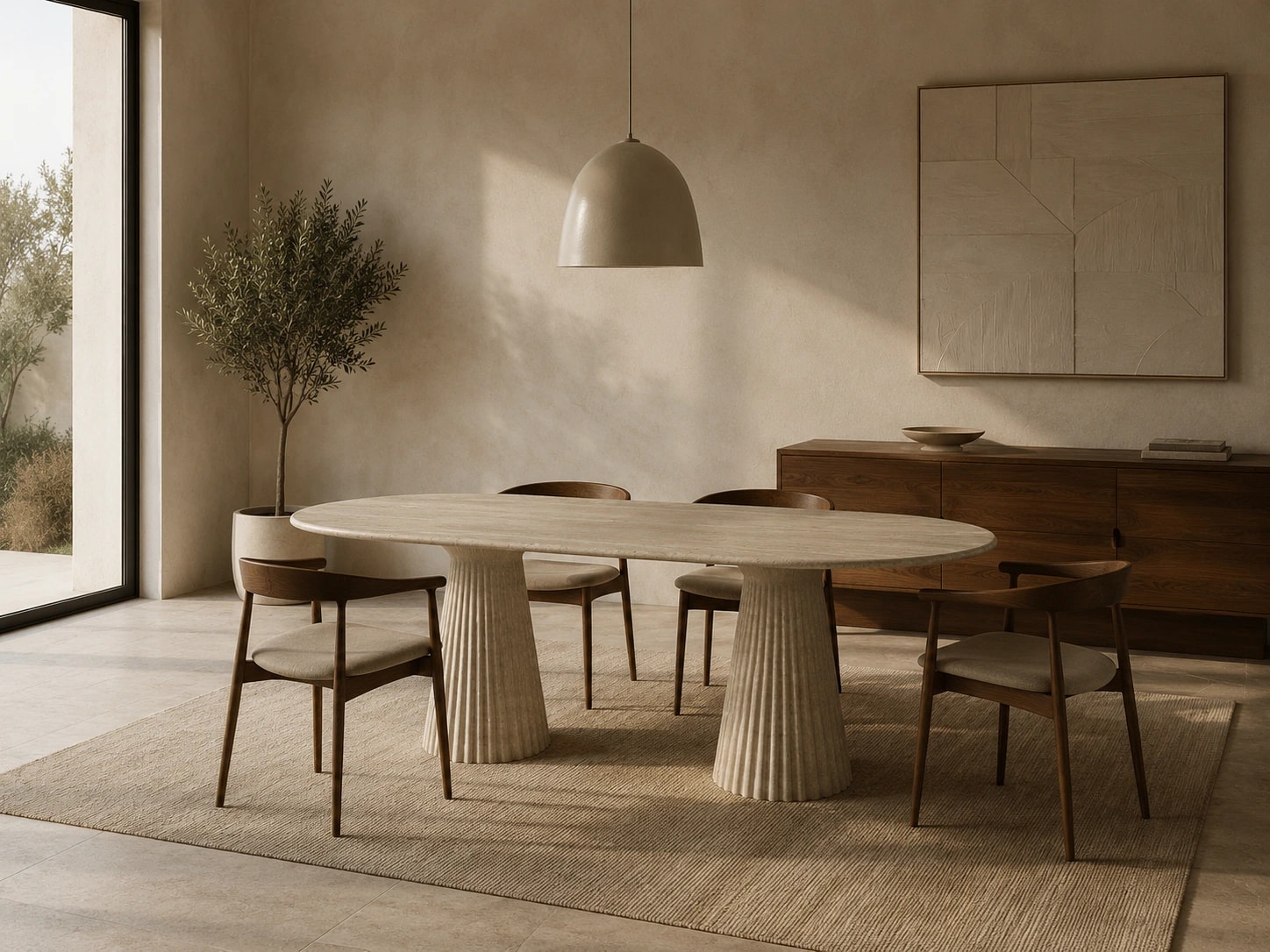 Oval C 190cm · Travertine Stone Dining Table