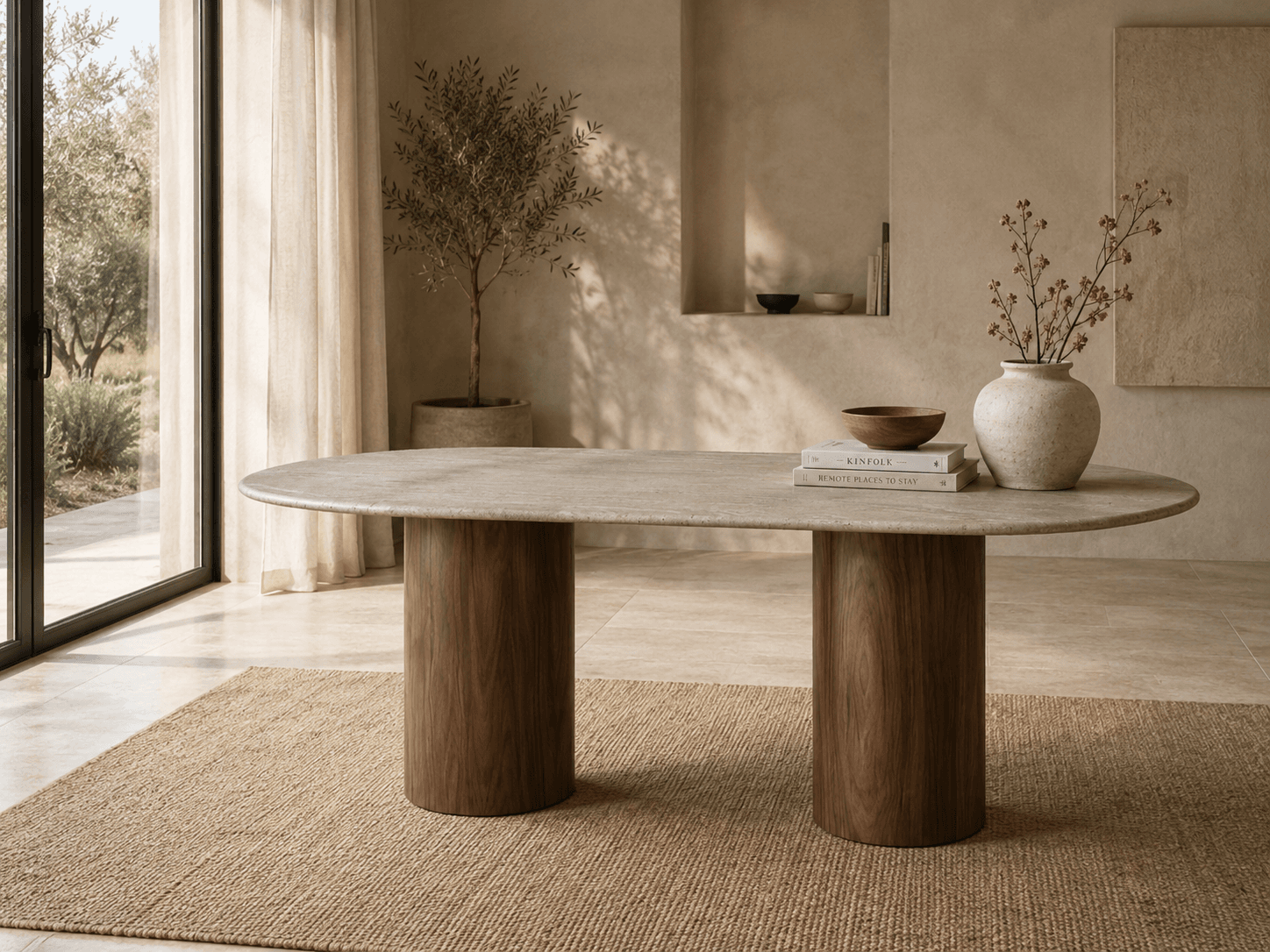 Oval C 200cm · Travertin-Esstisch