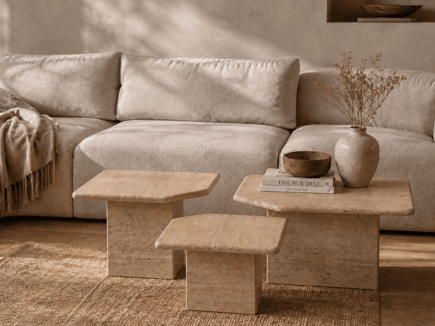 Petra Travertine Nesting Coffee Table Set